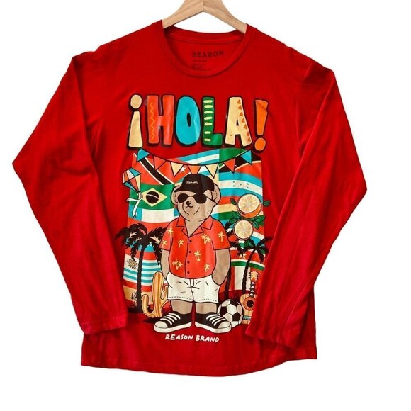 Reason Men's Medium T-Shirt Pull‎ Over Hola Cotton Teddy Bear Long Sleeve - Picture 1 of 5
